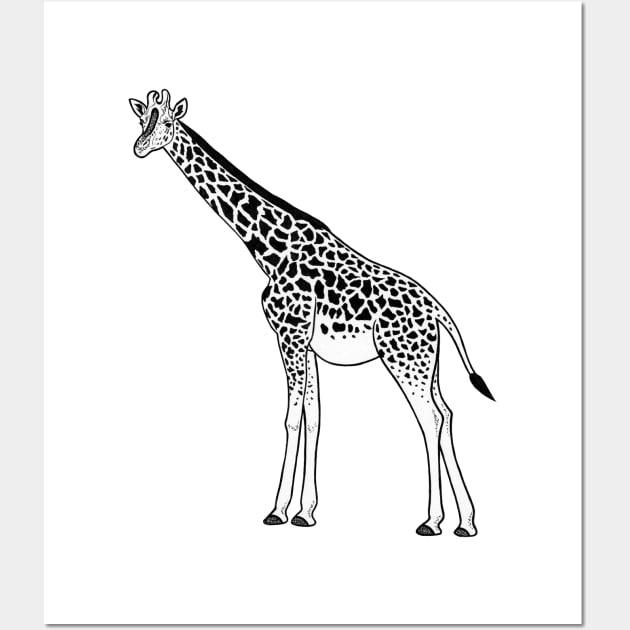 Giraffe - ink illustration Wall Art by lorendowding